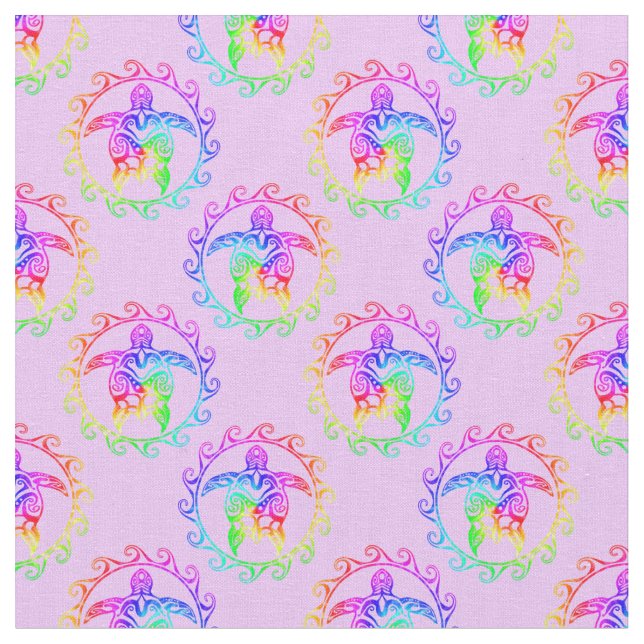 Tie Dye Tribal Turtle Moari Sol Rosa Tyg (Närbild)
