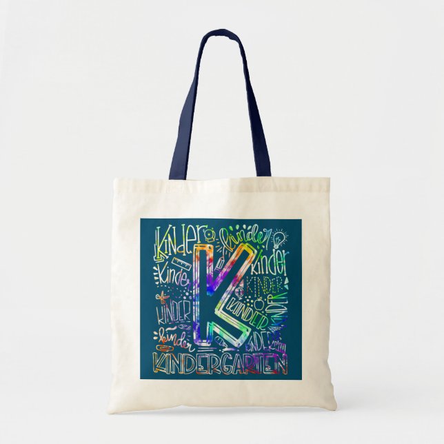 Tie Dye Typography Kindergarten Teacher Kids Back Tygkasse (Framsidan)