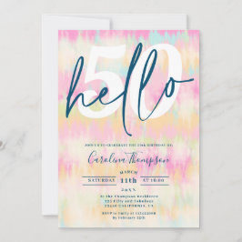 Tie dye unicorn rainbow pastel font hej 50 inbjudningar