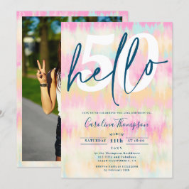 Tie dye unicorn rainbow pastel font hej 50 inbjudningar