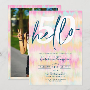 Tie dye unicorn rainbow pastel font hej 50 inbjudningar
