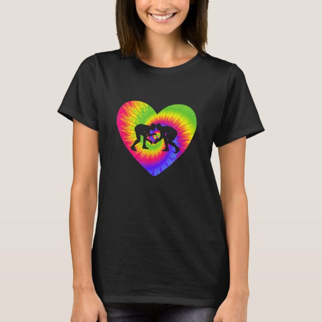 Tie Dye Wrestling Heart Pro Wrestler T Shirt (Framsida)