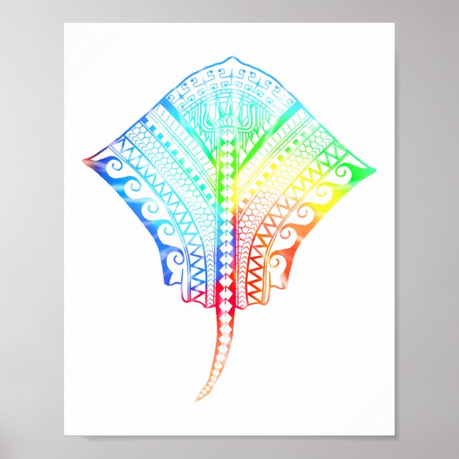Tie Dyed Färg Tribal Stingray Poster (Framsidan)