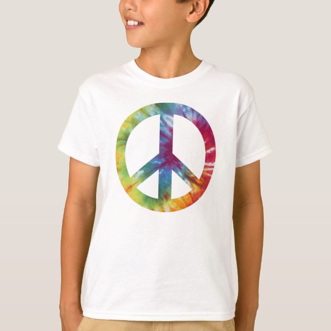 Tie Dyed Fredstecken Barn Long Sleged Tee Shirt (Framsida)