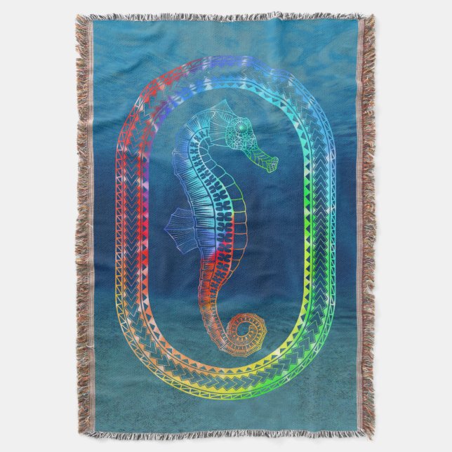 Tie Dyed Tribal Seahorse Filt (Framsidan Vertikal)