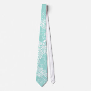 Tie för gåva för blom- Paisley vitAqua stilfull Slips