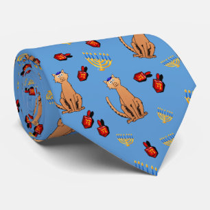Tie för Hanukkah kattDreidel blått Slips