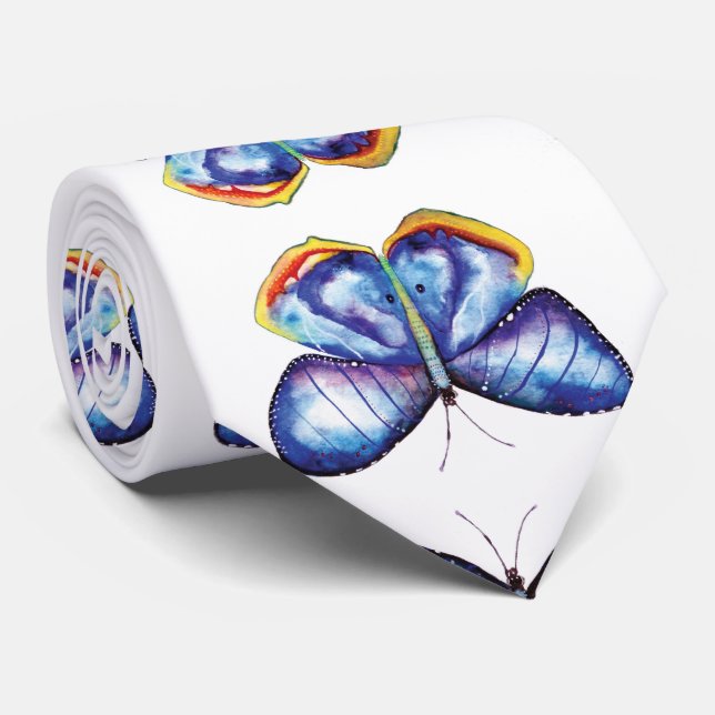 Tie för konst för blåttfjärilsvattenfärg stilfull slips (Rullad)