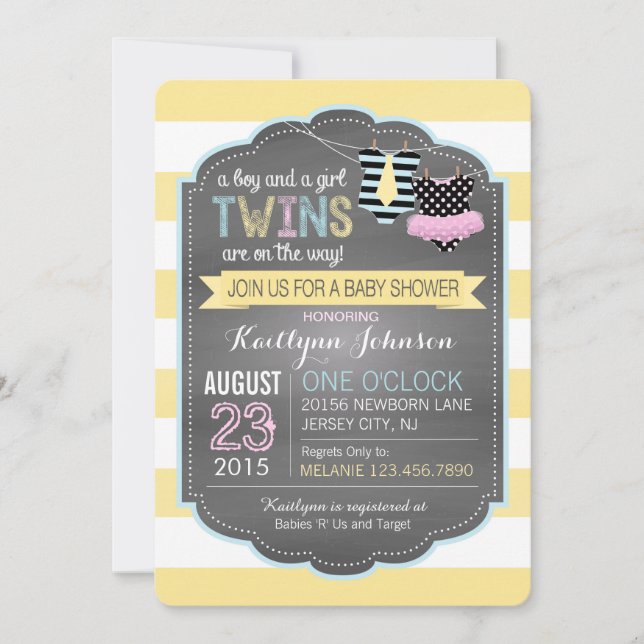 Tie och Tutu Twillingars Baby Shower Inbjudningar (Framsida)