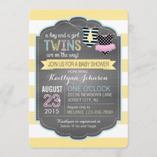 Tie och Tutu Twillingars Baby Shower Inbjudningar