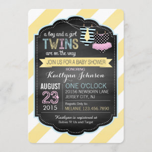 Tie och Tutu Twillingars Baby Shower Inbjudningar