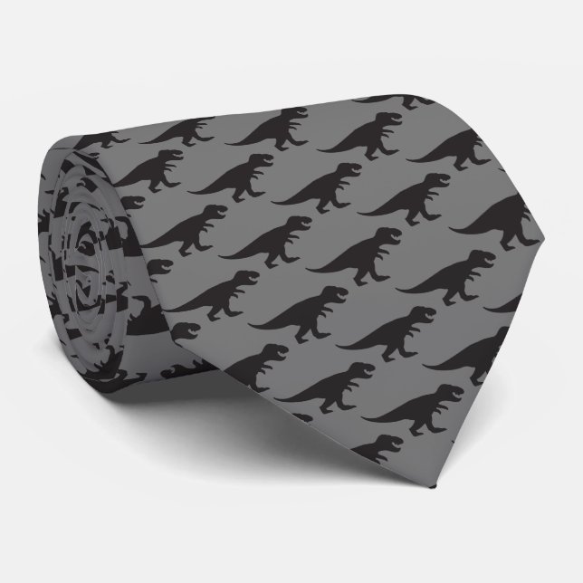 Tie REX - T-Rex Kung i Dinosaurs Black Grått Slips (Rullad)