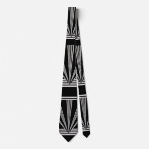 Tie Silver Black Art Deco Slips