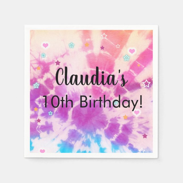 Tiedye-flickans födelsedag papper napkins party fö pappersservett (Framsidan)