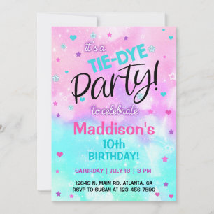 TieDye pastel Girl Birthday-inbjudan. Inbjudan