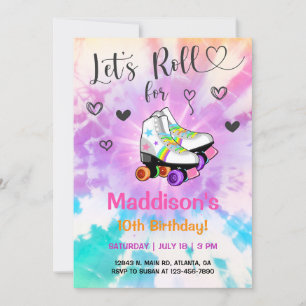 TieDye rullar som kissar Birthday inbjudan. Inbjudningar