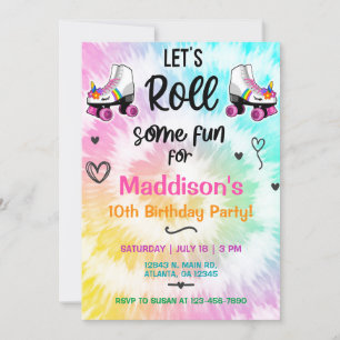 TieDye rullar som kissar Birthday inbjudan. Inbjudningar