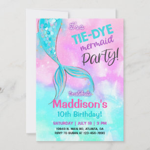 TieDye sjöjungfru Girl Birthday-inbjudan. Inbjudningar