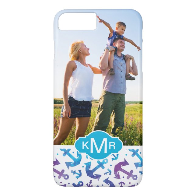 Tiefärg ankrar mönster | din foto & Monogram Case-Mate iPhone Skal (Baksida)