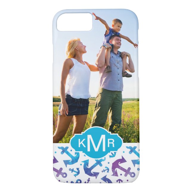 Tiefärg ankrar mönster | din foto & Monogram Case-Mate iPhone Skal (Baksida)