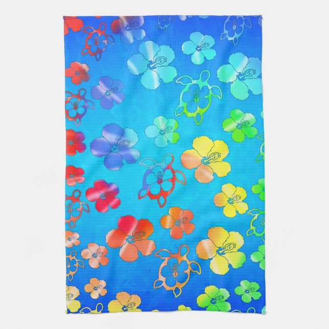 Tiefärg Honu och hibiskus Kökshandduk (Vertikal)
