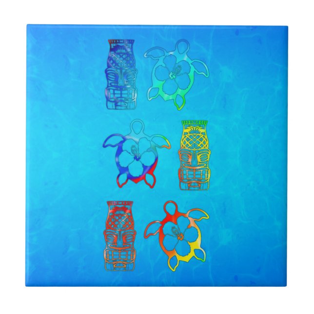 Tiefärg Honu och Tiki maskerar Kakelplatta (Framsidan)