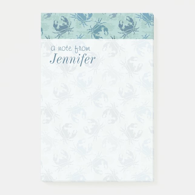 Tiefärgmönster av krabbor | tillfogar ditt namn post-it block (Framsida)