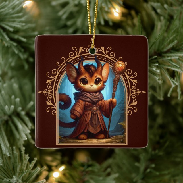 Tiefling Kattdjur Fantasy Äventyr Julgransprydnad Keramik (Träd)