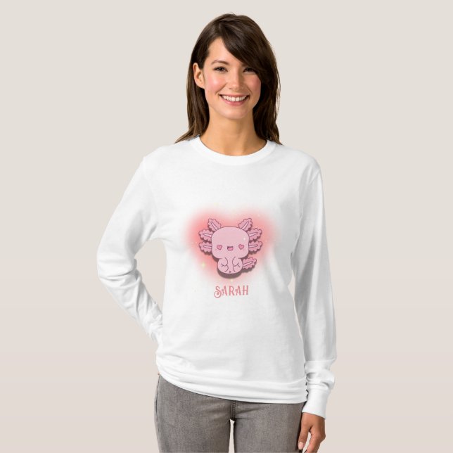Tierno Ajolote Kawaii con Corazones Brillantes T Shirt (Hel framsida)