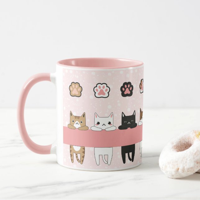 Tiernos gatitos en fondo rosa con flores mugg (Med munk)