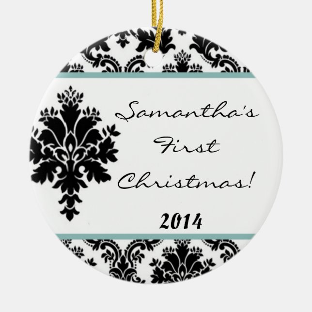 Tiff Blue Damask Snöre Personlig Namn Ornament (Framsidan)