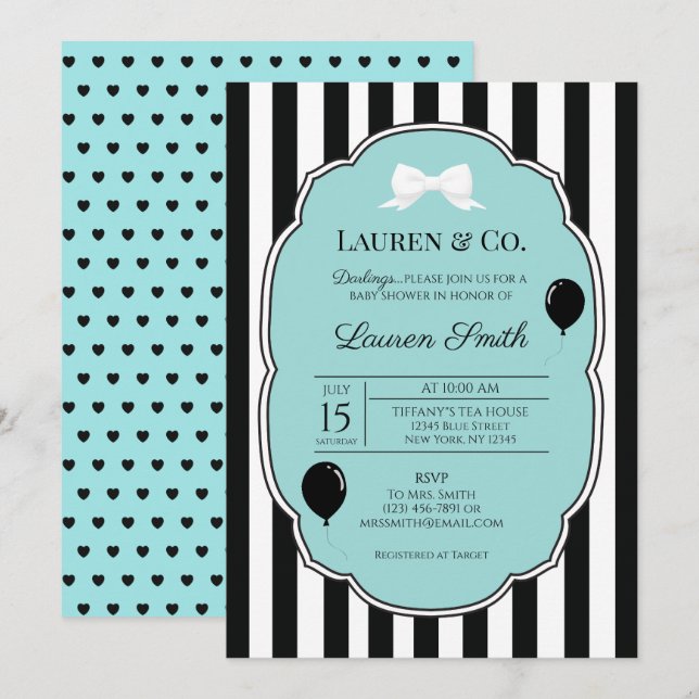 Tiffany and Co Baby Shower Heart Inbjudan (Fram/baksida)
