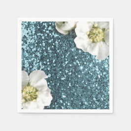 Tiffany Aqua Beach Blue Jasmine Glitter Sequin Pappersservett