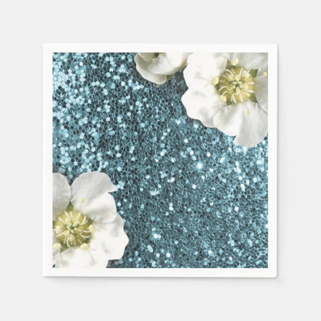 Tiffany Aqua Beach Blue Jasmine Glitter Sequin Pappersservett (Framsidan)
