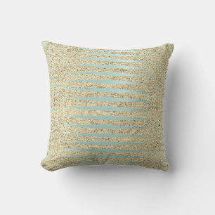 Tiffany Aqua Blue Foxier Guld Glitter Rand Kudde