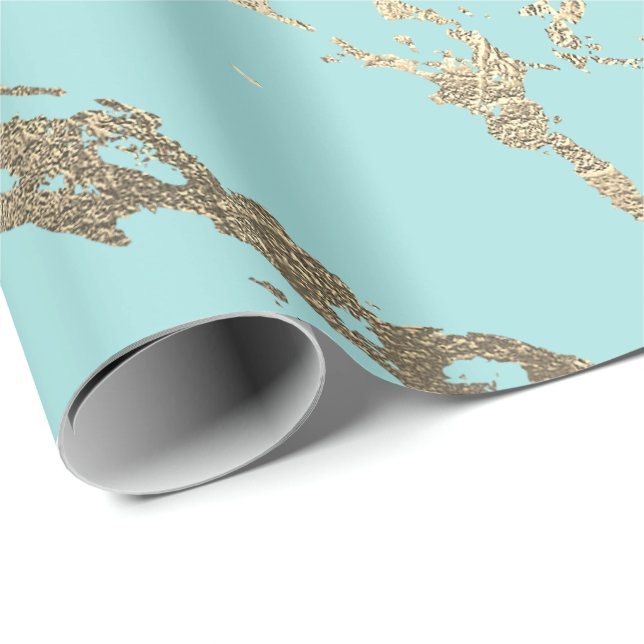 Tiffany Aqua Blue Guld Marble Shiny Glam Presentpapper (Rullad Hörn)