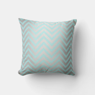 Tiffany Aqua Mint Ocean Blue Beach Chevron Silver Kudde