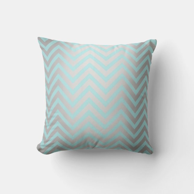 Tiffany Aqua Mint Ocean Blue Beach Chevron Silver Kudde (Framsida)