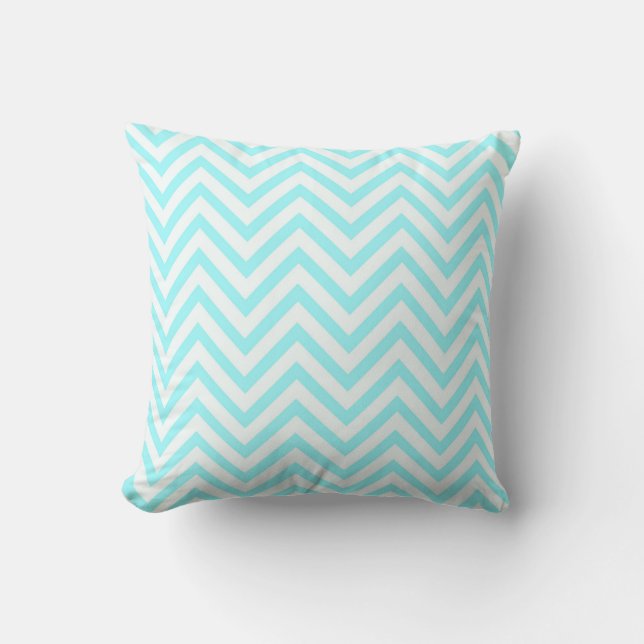Tiffany Aqua Mint Ocean Blue Beach Chevron White Kudde (Framsida)