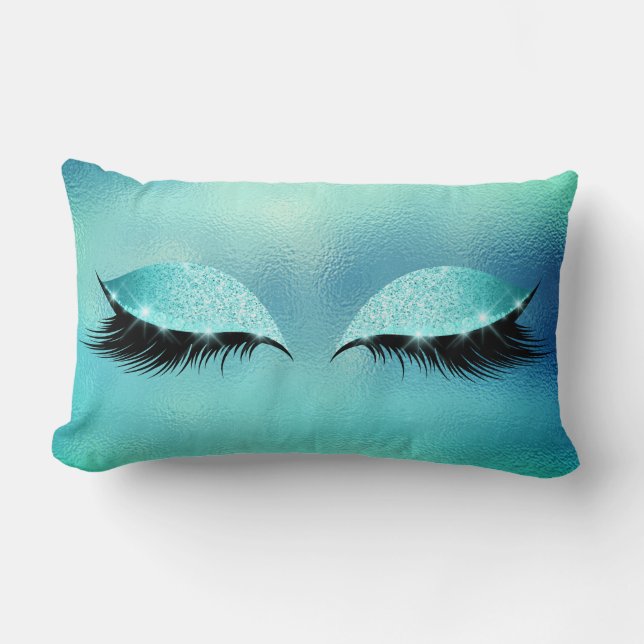 Tiffany Aqua Vip Lash Glass Sföreliggande Glitter  Lumbarkudde (Framsida)