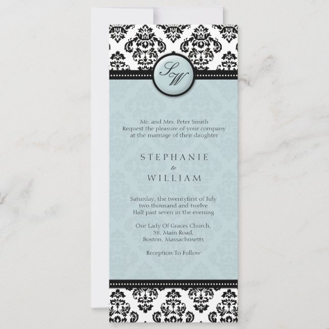 Tiffany Damask Monogram bröllopsinbjudan Inbjudningar (Framsida)