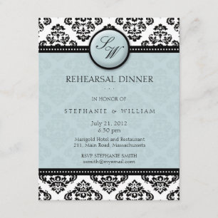 Tiffany Damask Monogram Rehearsal Dinner Card Inbjudningar