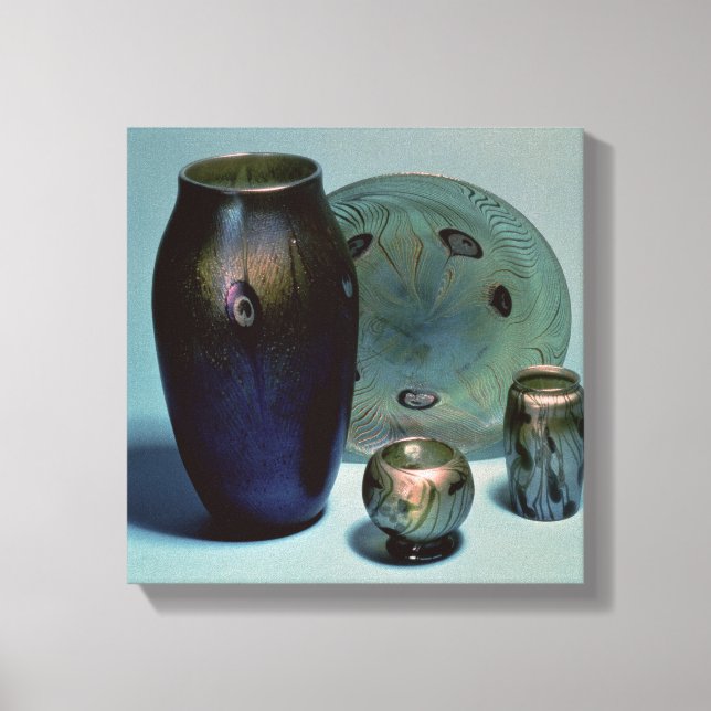 Tiffany favrile plate och vas canvastryck (Framsida)