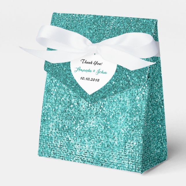 Tiffany Grönt Metallic Aqua White Favor Tack Presentaskar (Framsidan Sidan)
