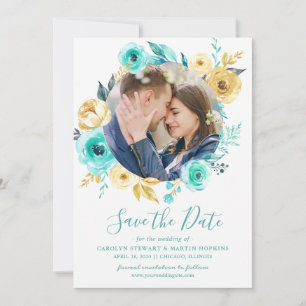 Tiffany Guld Blommigt WAN Photo Save Date Spara Datumet