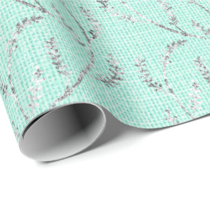 Tiffany Mint Aqua Linen Silver Sparkly Laurel Presentpapper