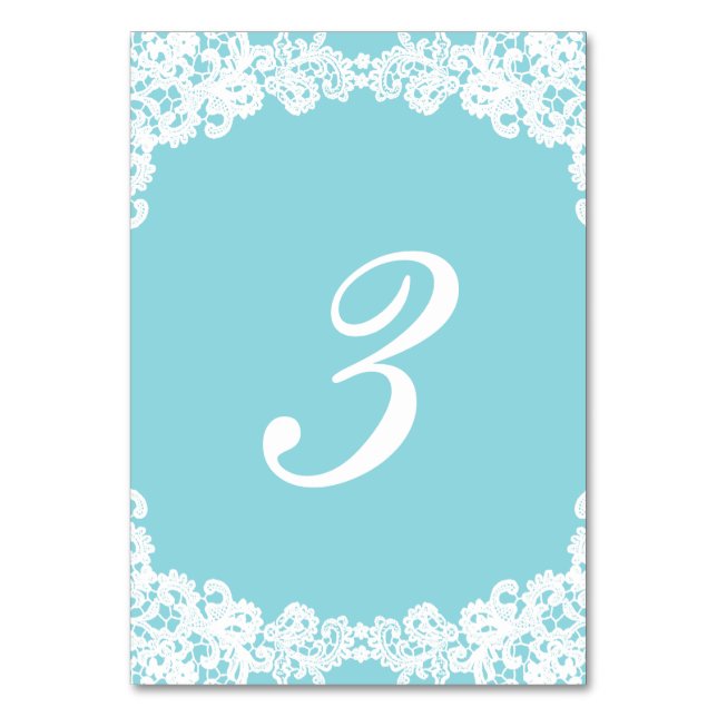Tiffany/Mint blue elegant snöre bröllop bord Bordsnummer (Baksidan)