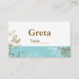 Tiffany och Brown Blommigt Bord Place Cards Placeringskort