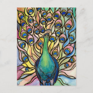 Tiffany Peacock glasmålning-stil vykort