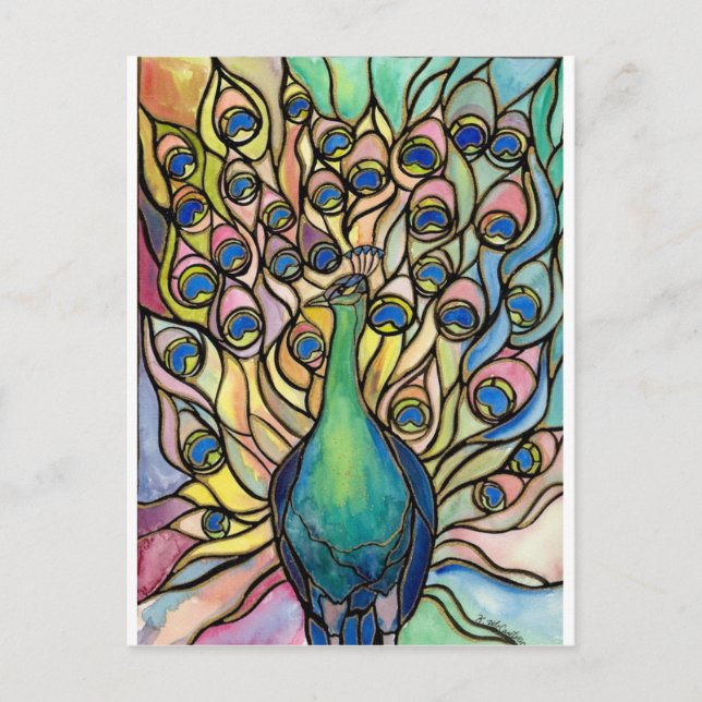 Tiffany Peacock Stached Glass stil ARTvycard Vykort (Framsida)